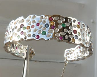Only on order! Silver bracelet with precious stones: IMPORTANT,French vat is included,off 20% for US and canadian buyers