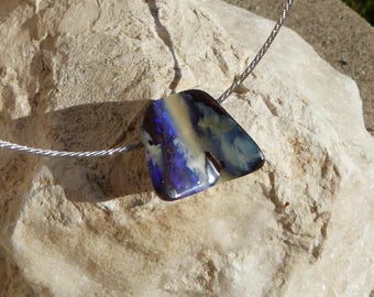 Silver cable necklace/pendant, 1 australian boulder opal: Important, french vat is included,20% off for US,australian and canadian buyers