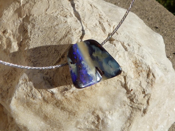 Silver cable necklace/pendant, 1 australian boulder opal: Important, french vat is included,20% off for US,australian and canadian buyers