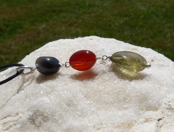 Silver pendant, grossular, carnelian, obsidian: IMPORTANT, French vat is included,less 20% for US, australian and canadian buyers
