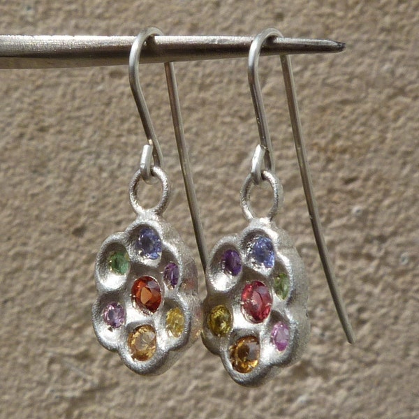 Earrings, silver, sapphires, tsavorites, améthystes, tanzanites.: IMPORTANT, French vat is included,20% off for US,UK and canadian buyers