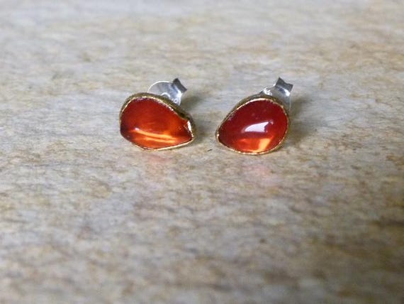 Earrings,studs,silver,solid 24 k gold,mexican fire opals: IMPORTANT, French vat is included,20% off for US,australian and canadian buyers