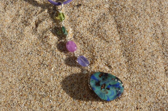 Silver pendant with a boulder opal, precious stones:  IMPORTANT, French vat is included, 20% off for US, UK, australian and canadian buyers
