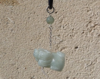 Silver pendant, chinese zodiac, ox, jade, jadeite: Important, French vat is included,20% off for US, australian and canadian buyers