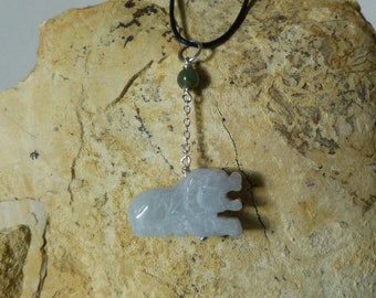 Silver pendant, chinese zodiac, tiger, jade, jadeite: Important, French vat is included,20% off for US, australian and canadian buyers