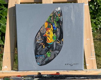 Original painting with an Australian boulder opal as subject, oil on canvas, 20 cm x 20 cm