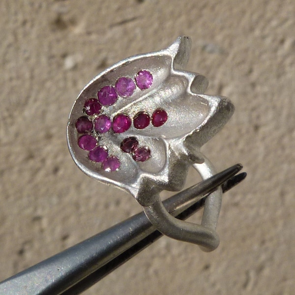 Bague Argent 925 Saphir Rose Et Rubis Naturel - Taille 48, Style Floral, Neuf Avec étiquettes