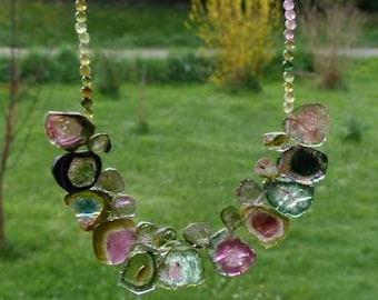 Silver necklace, watermelon tourmalines, tourmalines: IMPORTANT,French vat is included, 20% off for US, australian, canadian buyers
