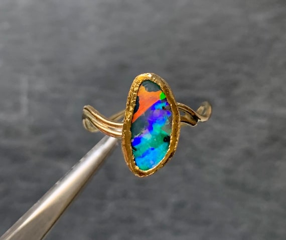 Reserved, 18 ct and 24 ct fine gold ring, 1 boulder opal: IMPORTANT, French vat is included,off 20% for US,UK and canadian buyers