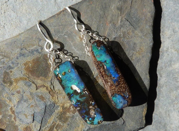 Earrings, silver, boulder opals: IMPORTANT, French vat is included,20% off for US,UK and canadian buyers