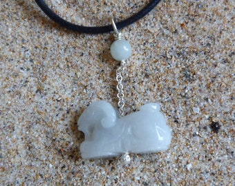 Silver pendant, chinese zodiac, goat, jade, jadeite: Important, French vat is included,20% off for US, australian and canadian buyers