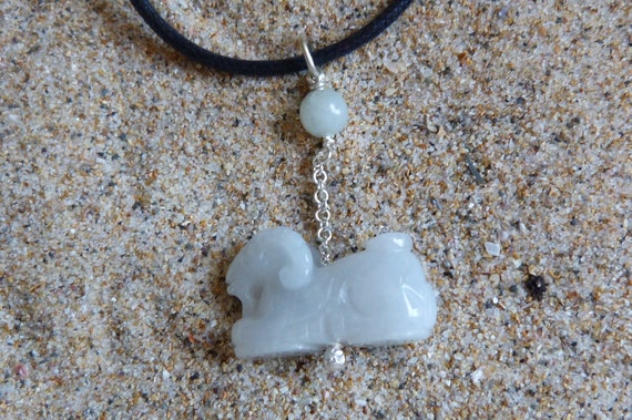 Silver pendant, chinese zodiac, goat, jade, jadeite: Important, French vat is included,20% off for US, australian and canadian buyers