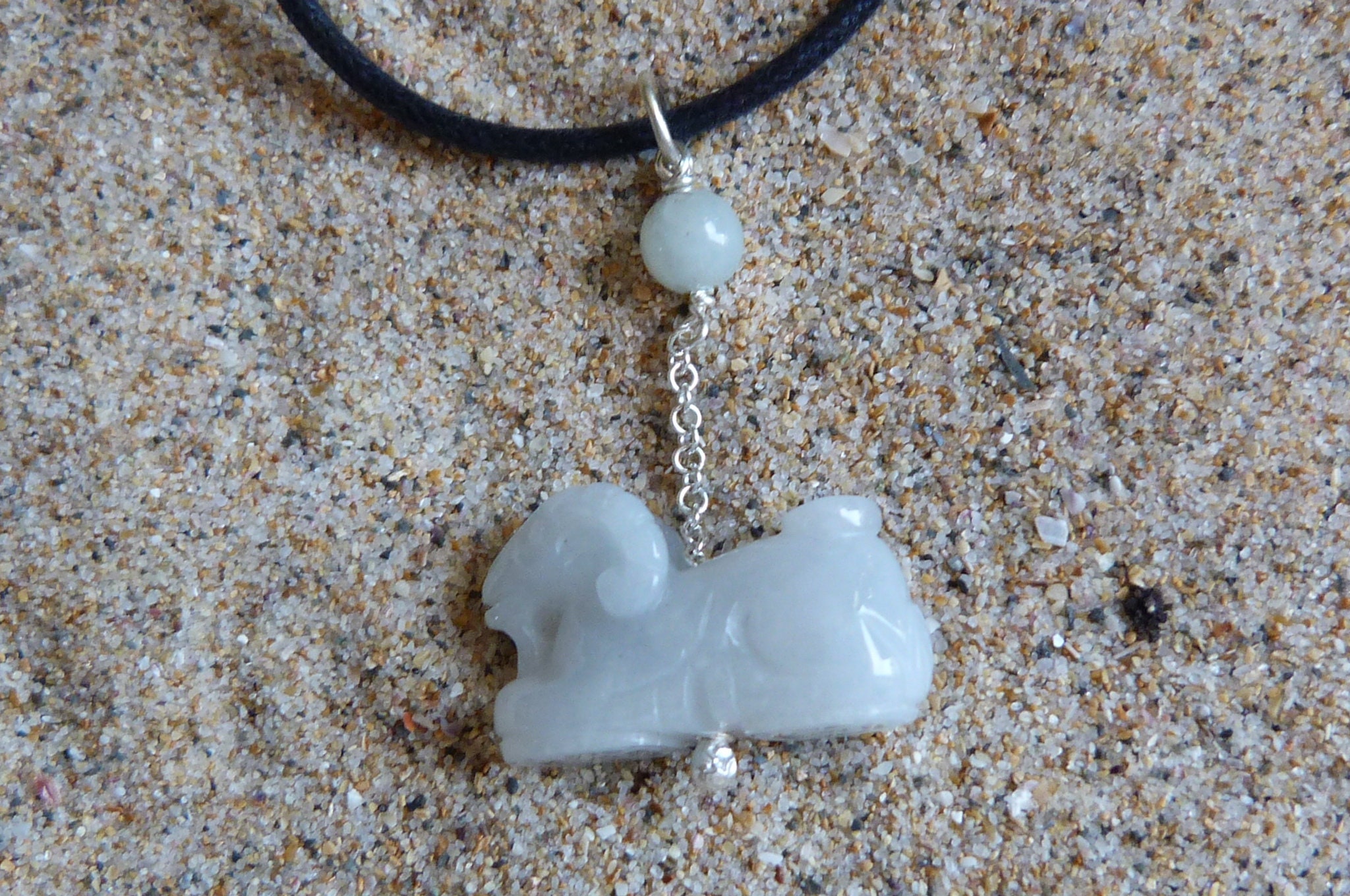 Silver pendant chinese zodiac goat jade jadeite Important French