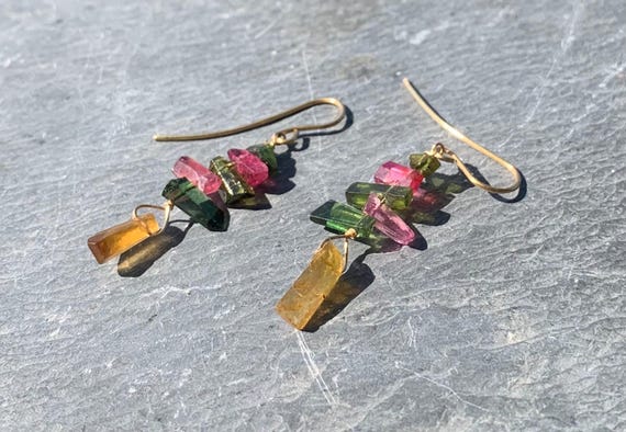 18 kt gold earrings with tourmalines: IMPORTANT, French vat is included, 20% off for US, australian and canadian buyers
