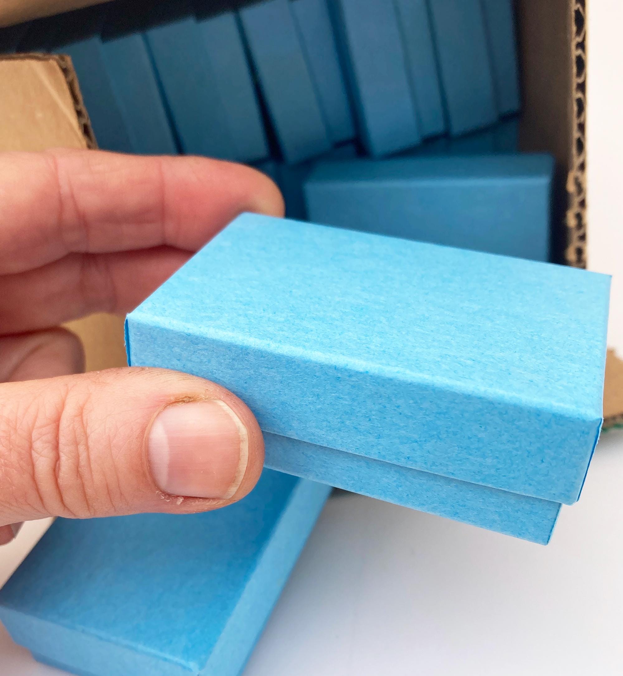 Lot of 16 Jewelry Gift Boxes, Turquoise Blue, 2.5 x 1.5 x .75" With Fiberfill Retail Display