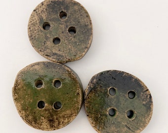 3 Large Pottery Buttons, handmade Stoneware Pottery Button