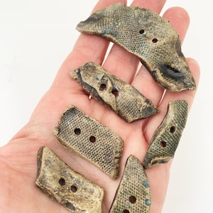 6 Strange ElongatedRustic Stoneware Buttons: Pottery Embellishments