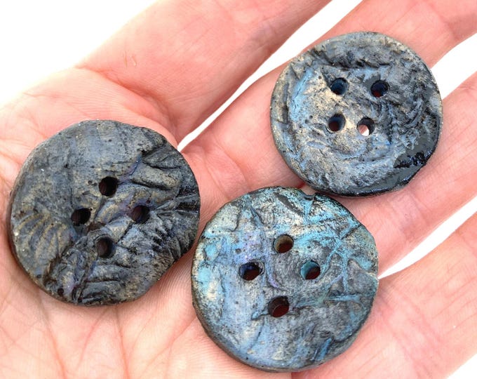 Set of 6 Large, Rustic, Handmade Pottery Buttons,peach, Black - Etsy