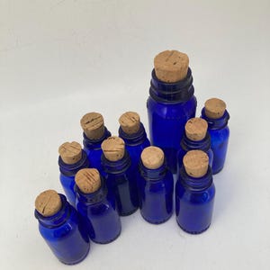 Old Blue glass bottles bottles with cork stoppers for craft