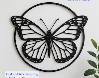 Monarch Butterfly Metal Wall Art, Modern Minimalist Insect Decor