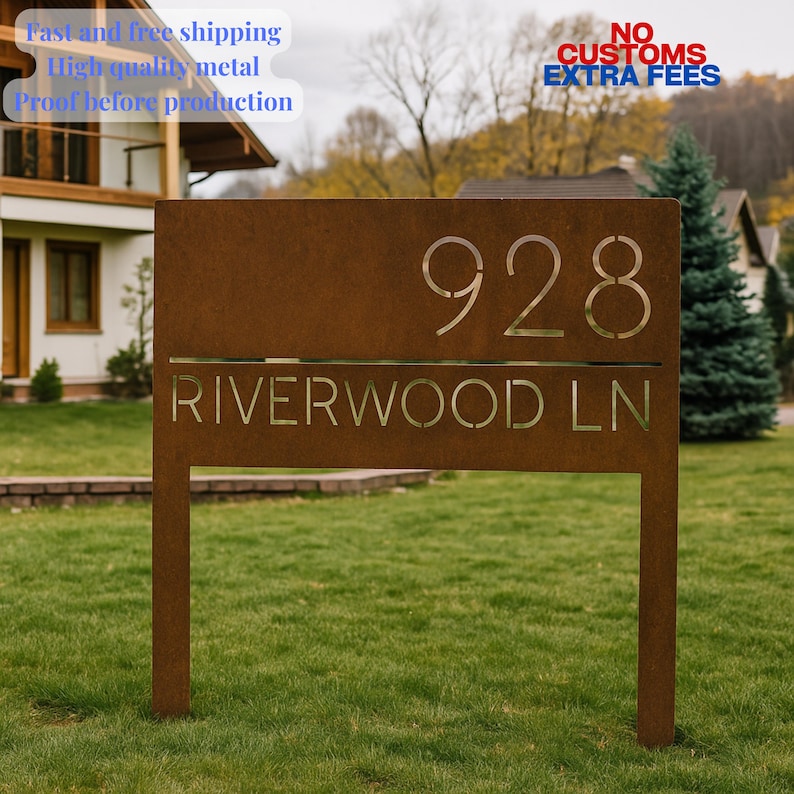 Custom Metal Address Sign: Vertical House Number, Outdoor Lawn Decor - Etsy