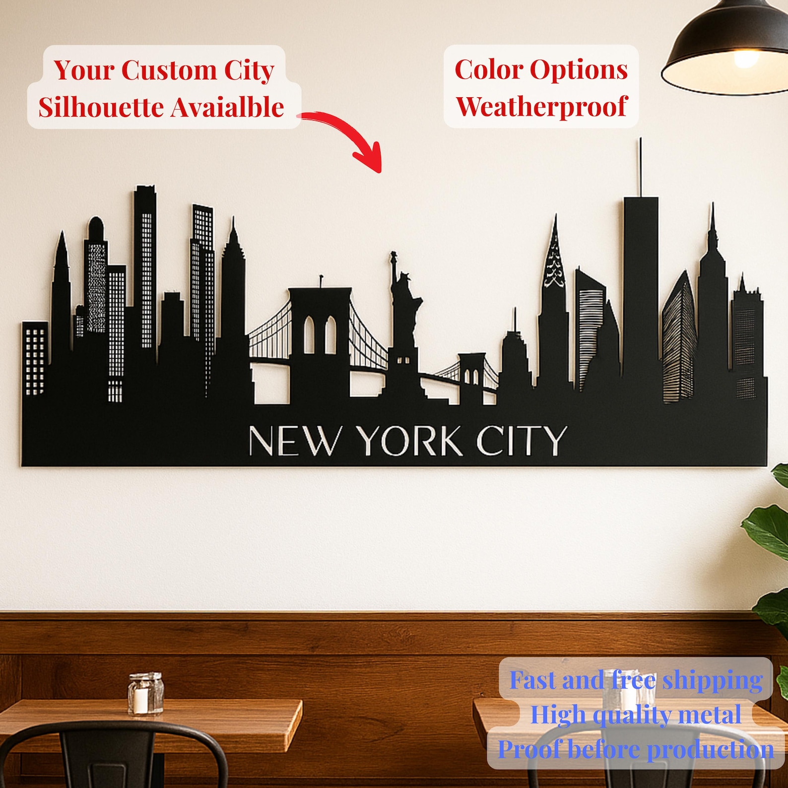 New York City Skyline Metal Wall Art Modern Silhouette Home Decor