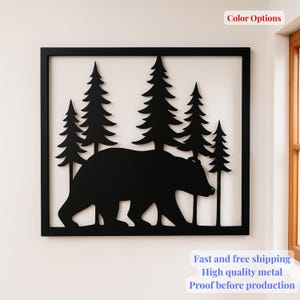Decorazione da parete in metallo con orso e pino, decorazione rustica per baita, in acciaio tagliato al laser, cartello con animali selvatici, decorazione da parete con animali della foresta, regalo per inaugurazione della casa