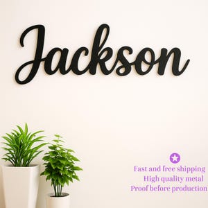 Nombre de metal Palabra personalizada Su texto personalizado Personalización Nombre Script Letrero de metal Decoración de pared personalizada Regalo de inauguración de la casa Letrero con nombre para guardería