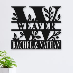 Letrero de metal con nombre personalizado para exteriores, letra monograma con apellido y fecha de EST, cortado a láser, decoración floral para pared, porche, patio, entrada, inauguración de la casa
