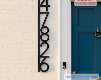 Vertical Metal Address Sign, Custom House Numbers, Outdoor Decor