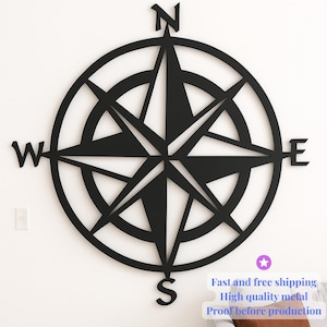 Metal Wall Art Nautical Star Aesthestic Compass Rose, Nautical Theme Exterior Sign, Outdoor Star Metal Globe, Beach Decor Housewarming Gift