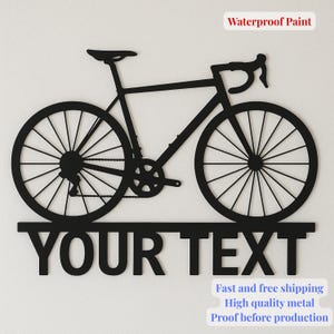 Custom Bicycle Metal Wall Sign Vintage Bike side View with Name Personalized Metal Art for Cyclists Rustic Home Garage Gift for Him Her