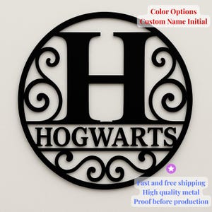 Letrero de pared de metal con monograma personalizado, letra con apellido, diseño de espiral, redondo, cortado a láser, arte de pared de metal, letrero con nombre personalizado para entrada