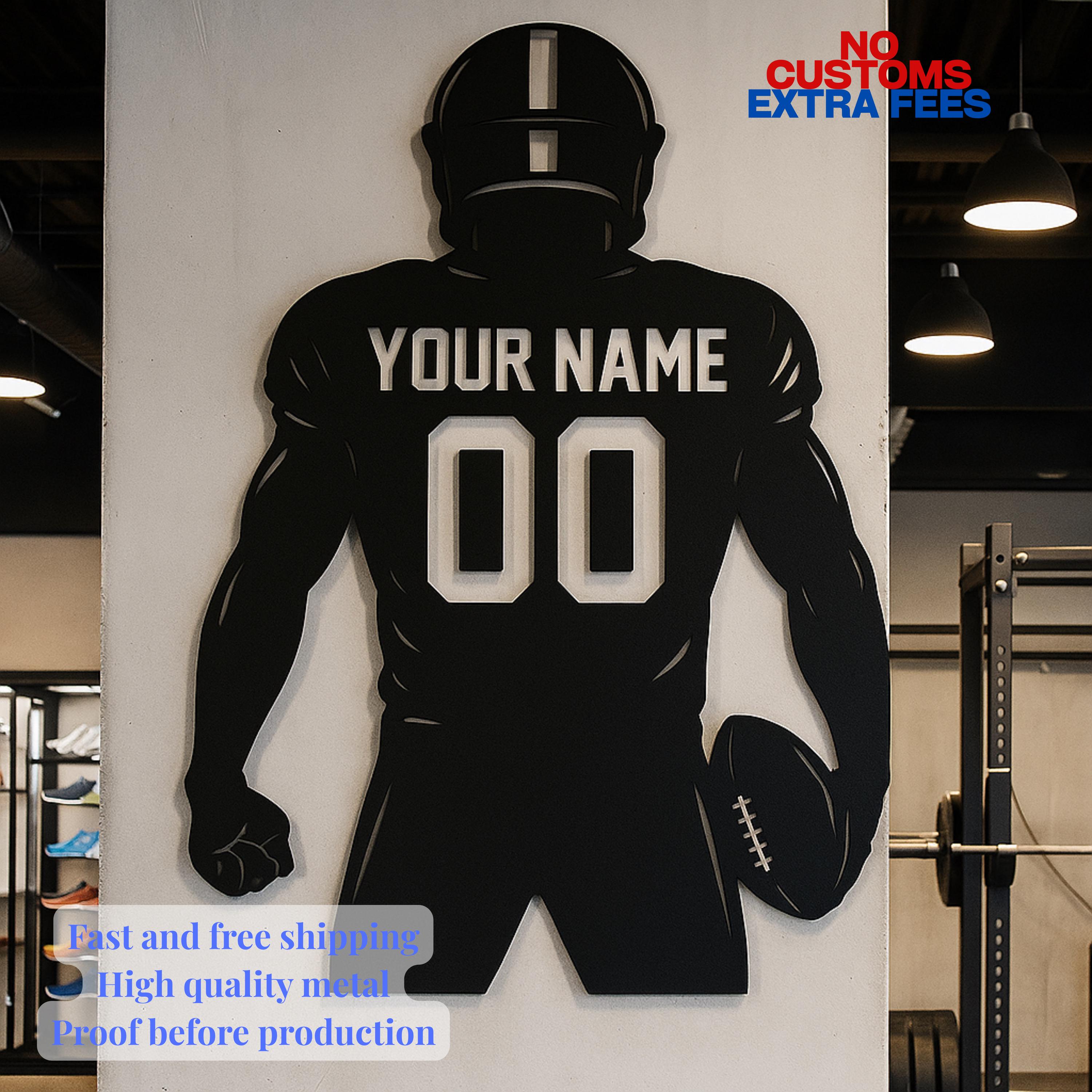 Football Player Sign Examples Personalized Football Player Metal Sign, Custom Jersey Number Wall Art ...