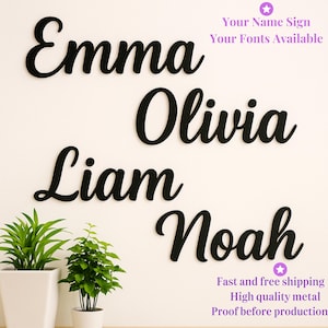 Letrero metálico personalizado con tu nombre, arte de pared metálico con tu nombre, letrero personalizado para pareja, letrero con el apellido, regalo para ella, niños, él, letrero para bebé en la guardería.