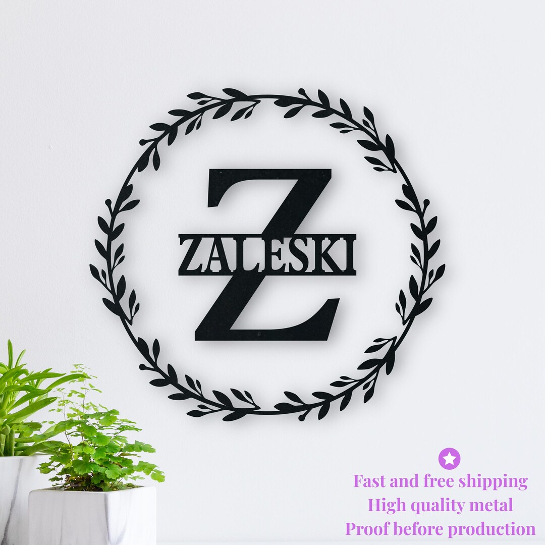 Metal Sign Custom Monogram Metal Name Sign Initial Metal Wall Art ...