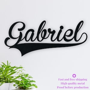 Placa de nome personalizada com palavras de metal para bebês, placa de metal cortada a laser, placa de parede de metal, arte de parede para berçário, placa de porta de aço