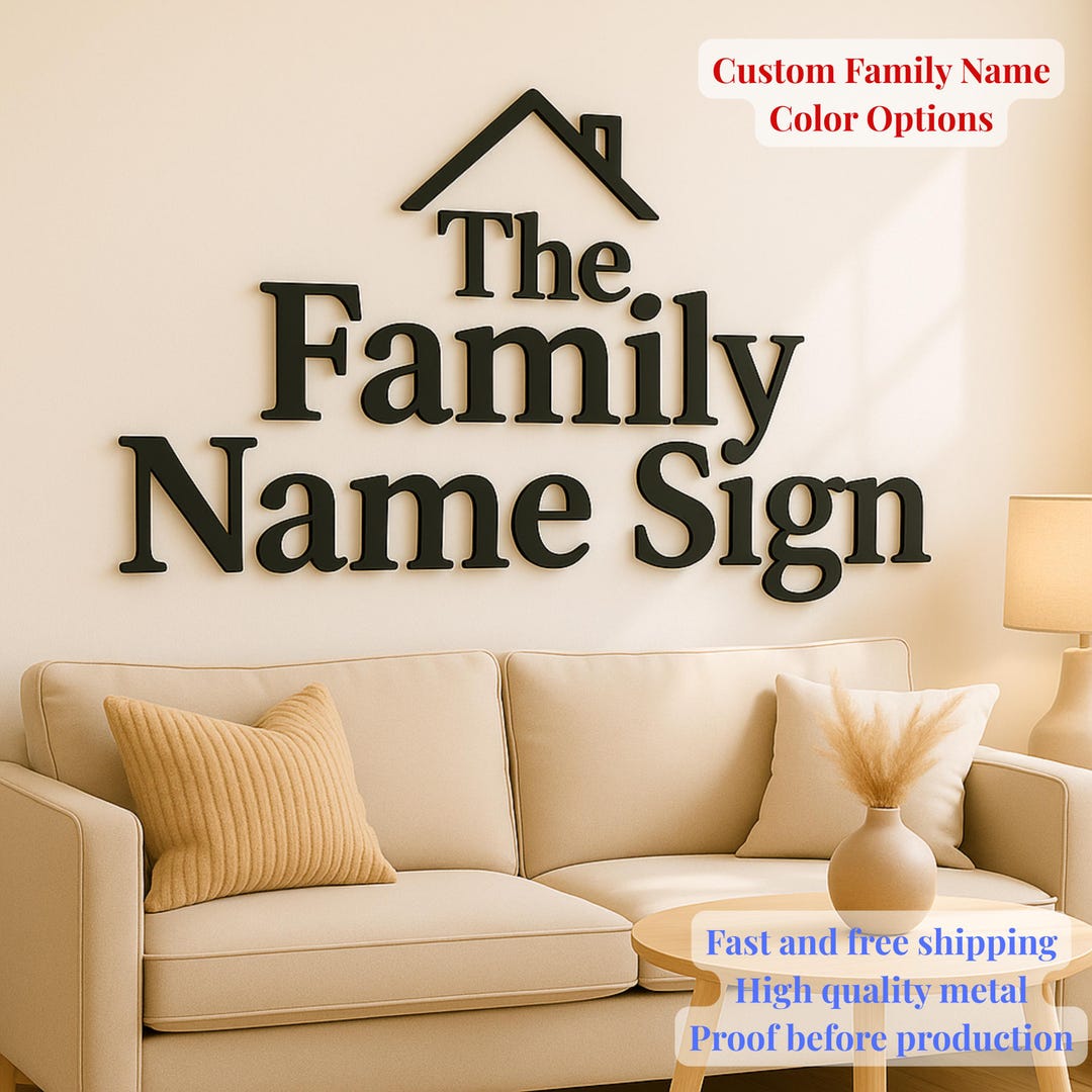 Custom Metal Family Name Sign, House Icon, Personalized Wall Art - Etsy