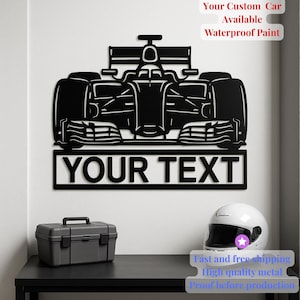 Benutzerdefinierte Formel 1 Auto Metall Wandschild Personalisiertes Rennauto Dekor F1 Fan Geschenk Garage oder Mann Höhle Wandkunst Benutzerdefinierte Name Metallschild
