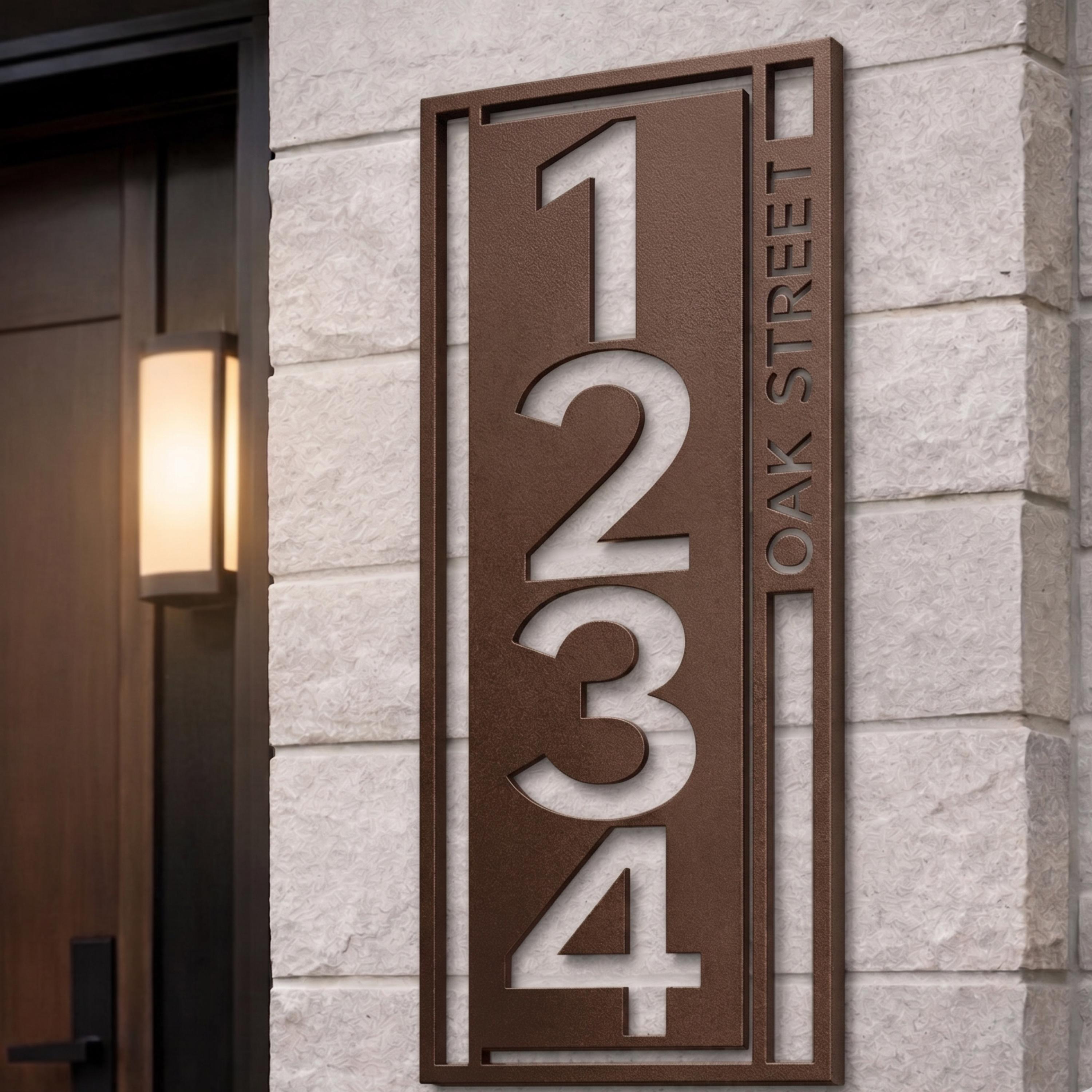 Custom Modern Metal Address Sign, Vertical House Numbers Plaque ...