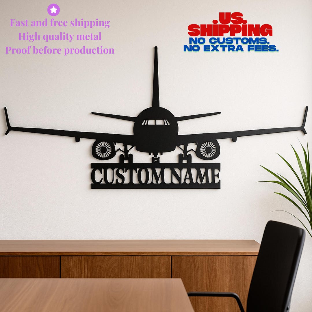 Personalized Metal Airplane Name Sign, Custom Name Aviation Wall Art ...