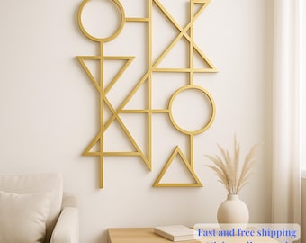 Black Metal Geometric Wall Art: Modernist Sculpture, Minimalist Decor