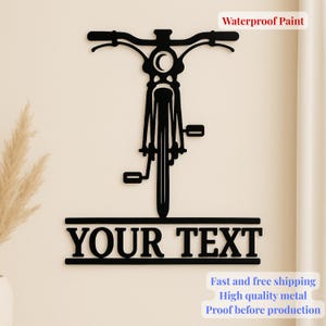 Custom Bicycle Metal Wall Sign Vintage Bike Front View with Name Personalized Metal Art for Cyclists Rustic Home Garage Gift for Him Her