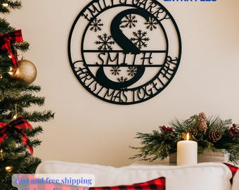 Cartello natalizio in metallo personalizzato, decorazioni natalizie personalizzate con nome di famiglia