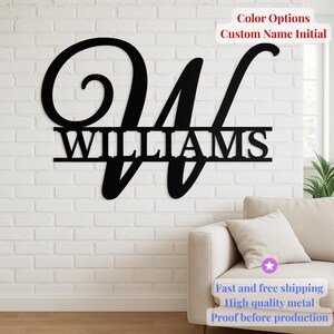 Letrero metálico con monograma personalizado, letra cursiva con apellido, cortado a láser, arte de pared de metal negro, letrero con apellido personalizado, regalo para boda