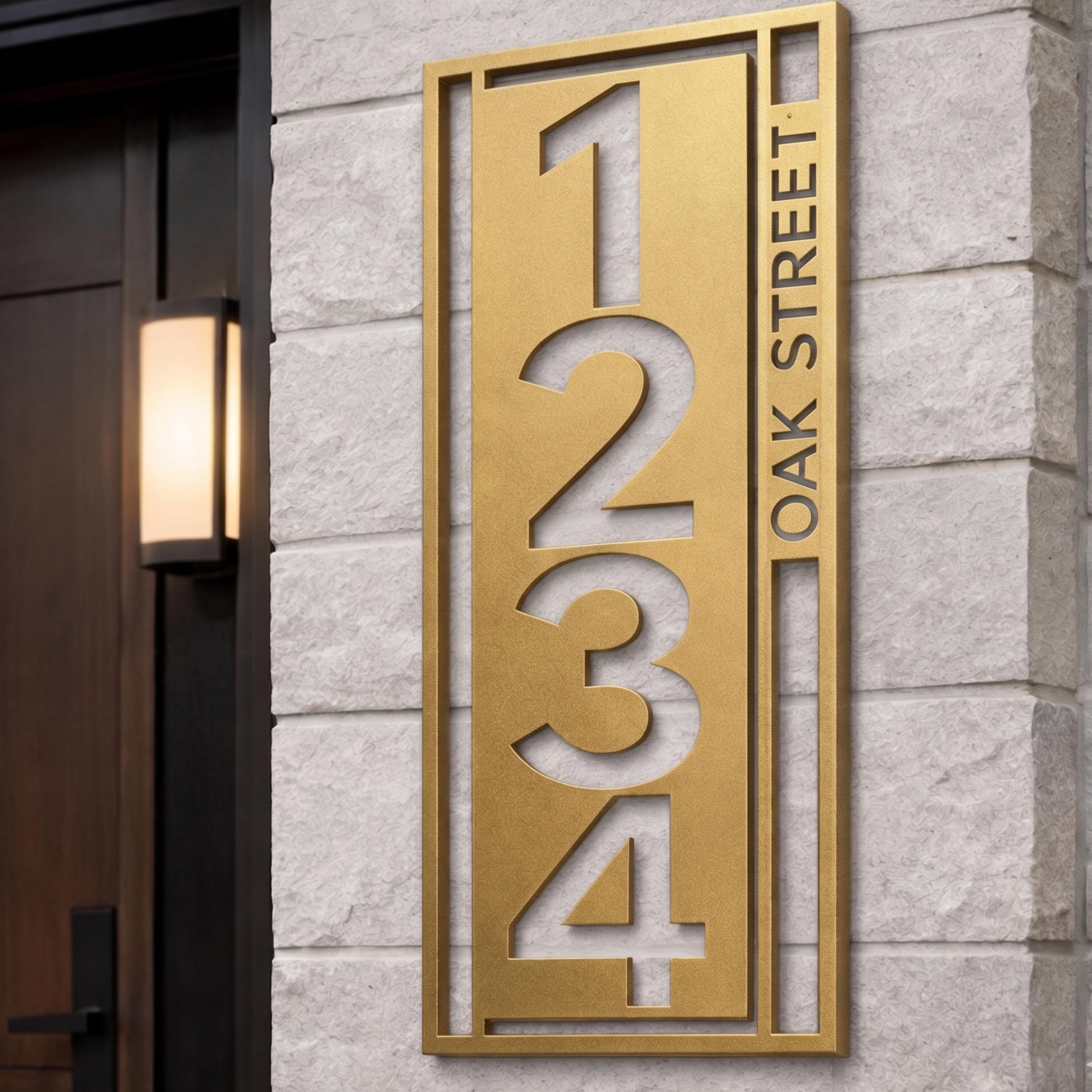 Custom Modern Metal Address Sign, Vertical House Numbers Plaque ...