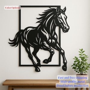 Galoppierendes Pferd Metal Wall Art: 3D Reiter Bauernhaus Dekor