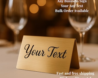 Table Reserved Metal Sign  Elegant Restaurant Tabletop Plaque – Custom Brushed Gold or Black Sign – Durable Café Seating Decor Business Sign