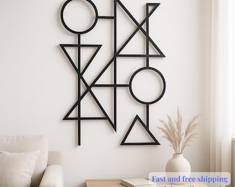 Black Metal Geometric Wall Art: Modern Abstract Sculpture