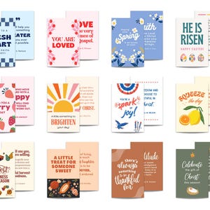 May include: A set of 10 colorful cards with inspirational quotes and illustrations. The cards feature a variety of themes, including spring, love, joy, and faith. The cards are perfect for adding a touch of positivity to your day.